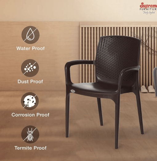 Supreme Furniture Texas Plastic with-Arm Chair Suitable for Home, Office, Garden, Living Room, Cafeteria, Restaurant, Hotel, Resort, Indoor & Outdoor(Set of 6, Globus Brown) - Image 2